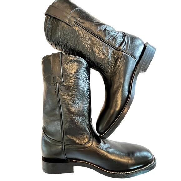 Cowtown Mens women’s Roper Black Leather Western Boots 6B Hand Made - Picture 9 of 10